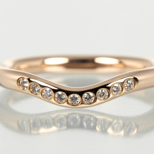 TIFFANY&Co. Ring K18 pink gold, 9P diamonds gold Curved band Women Used Authentic