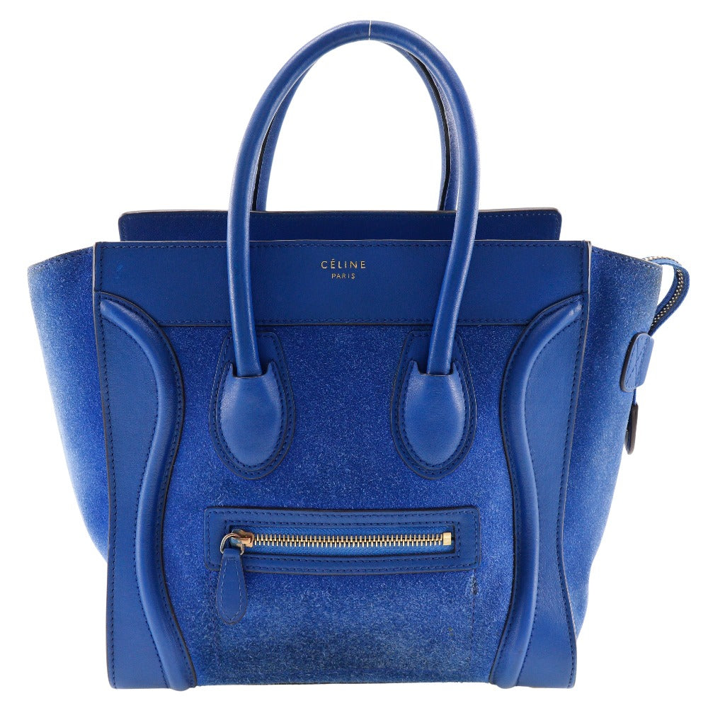 CELINE Handbag Suede, Calfskin blue Luggage micro Women Used Authentic