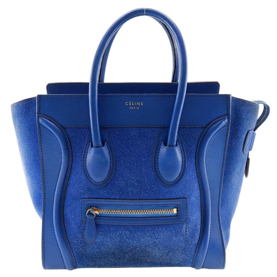 CELINE Handbag Suede, Calfskin blue Luggage micro Women Used Authentic