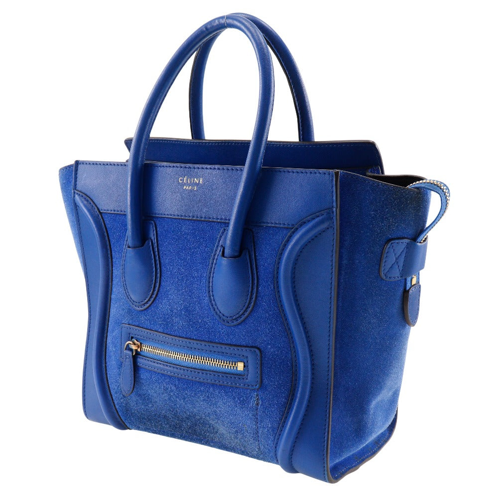 CELINE Handbag Suede, Calfskin blue Luggage micro Women Used Authentic
