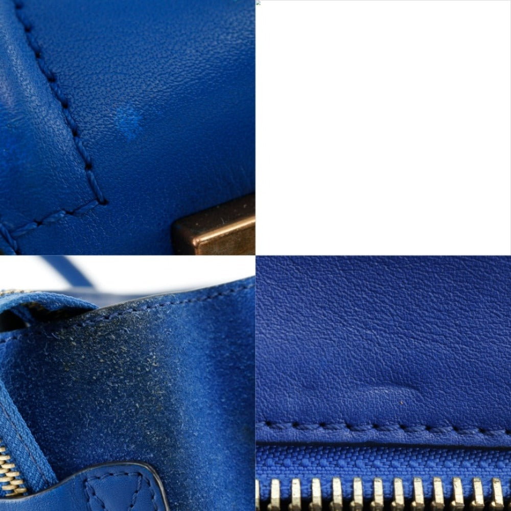 CELINE Handbag Suede, Calfskin blue Luggage micro Women Used Authentic