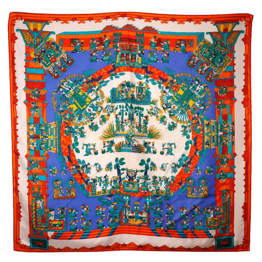 HERMES scarf silk Blue ASTRES et SOLEILS Celestial bodies and the sun Carre90 Women Used Authentic