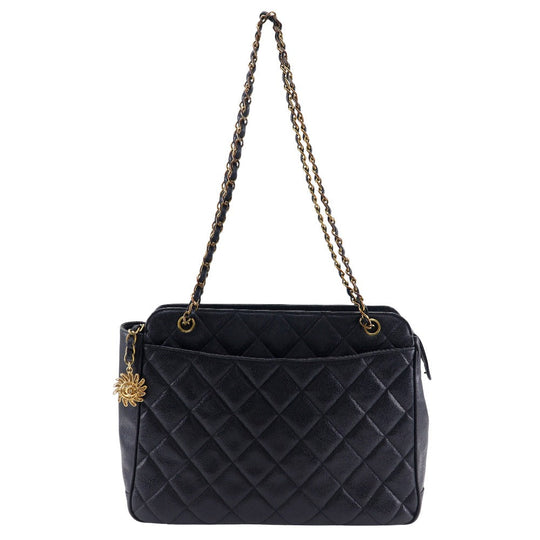 CHANEL Shoulder Bag Caviar skin black ChainShoulder Women Used Authentic