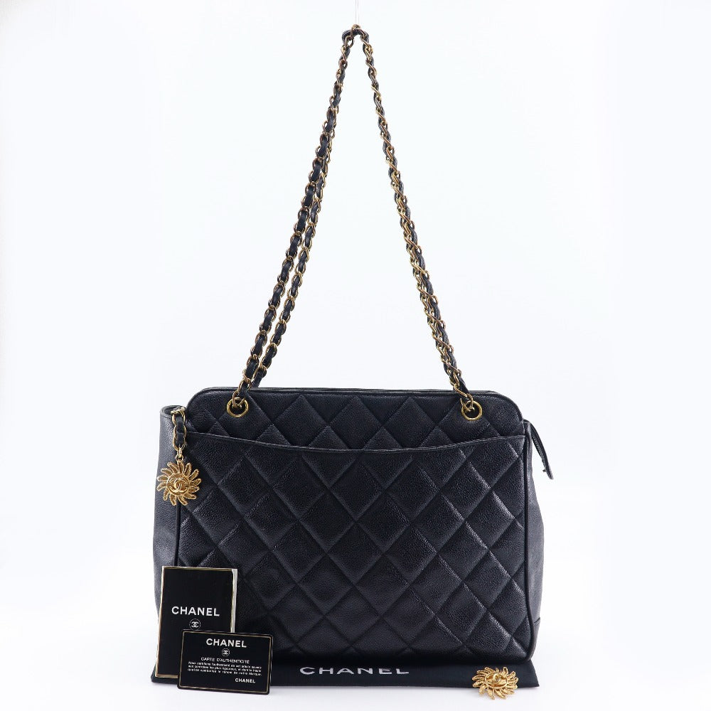 CHANEL Shoulder Bag Caviar skin black ChainShoulder Women Used Authentic