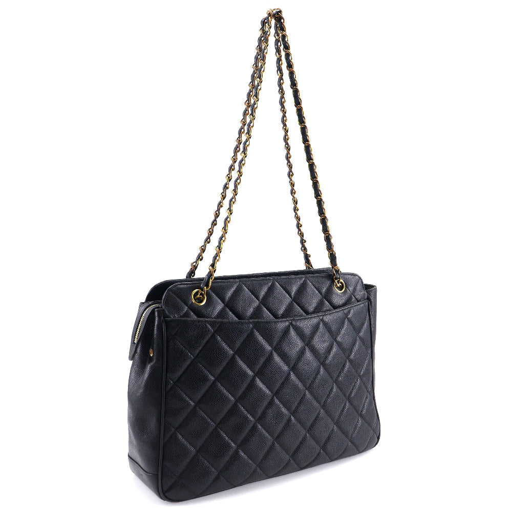 CHANEL Shoulder Bag Caviar skin black ChainShoulder Women Used Authentic