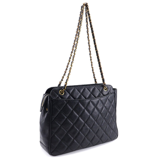 CHANEL Shoulder Bag Caviar skin black ChainShoulder Women Used Authentic