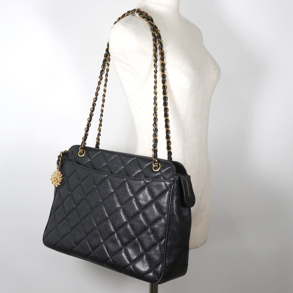 CHANEL Shoulder Bag Caviar skin black ChainShoulder Women Used Authentic