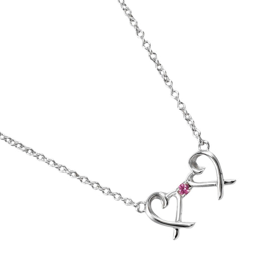TIFFANY&Co. Necklace Silver925, pink sapphire Silver Double Loving Heart Women Used Authentic