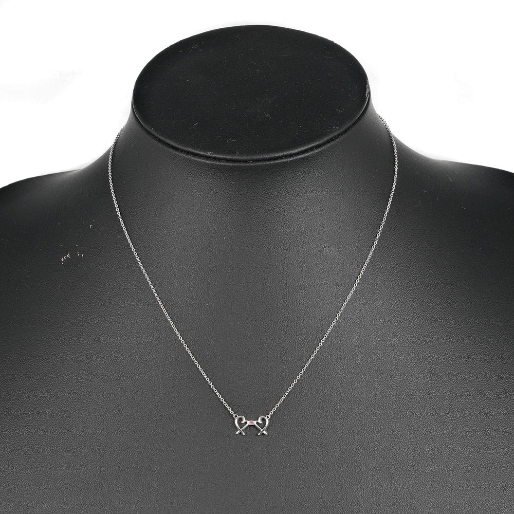 TIFFANY&Co. Necklace Silver925, pink sapphire Silver Double Loving Heart Women Used Authentic