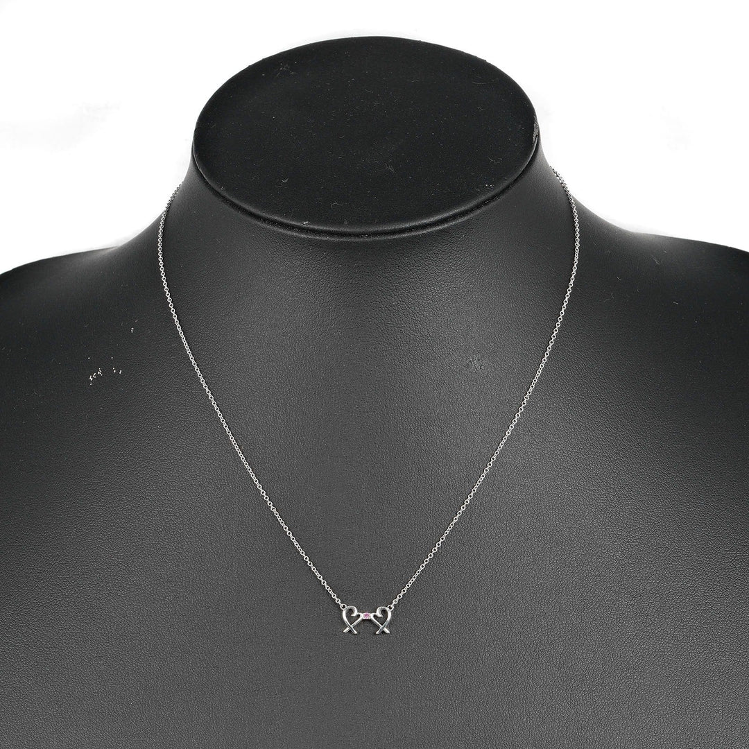 TIFFANY&Co. Necklace Silver925, pink sapphire Silver Double Loving Heart Women Used Authentic