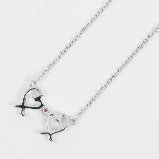 TIFFANY&Co. Necklace Silver925, pink sapphire Silver Double Loving Heart Women Used Authentic