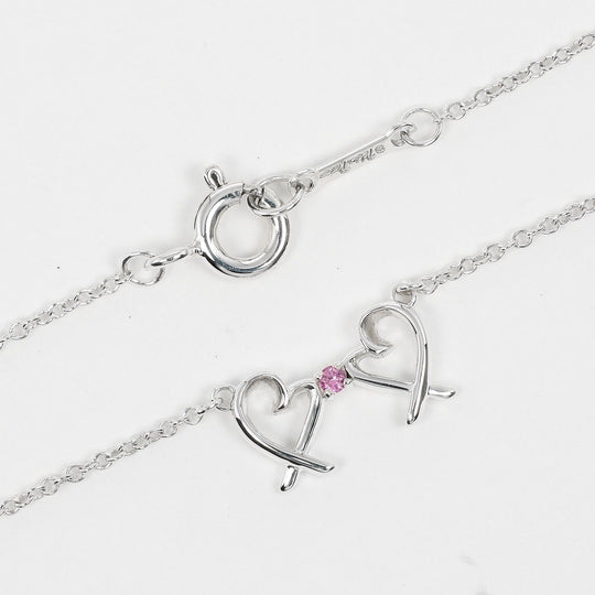 TIFFANY&Co. Necklace Silver925, pink sapphire Silver Double Loving Heart Women Used Authentic
