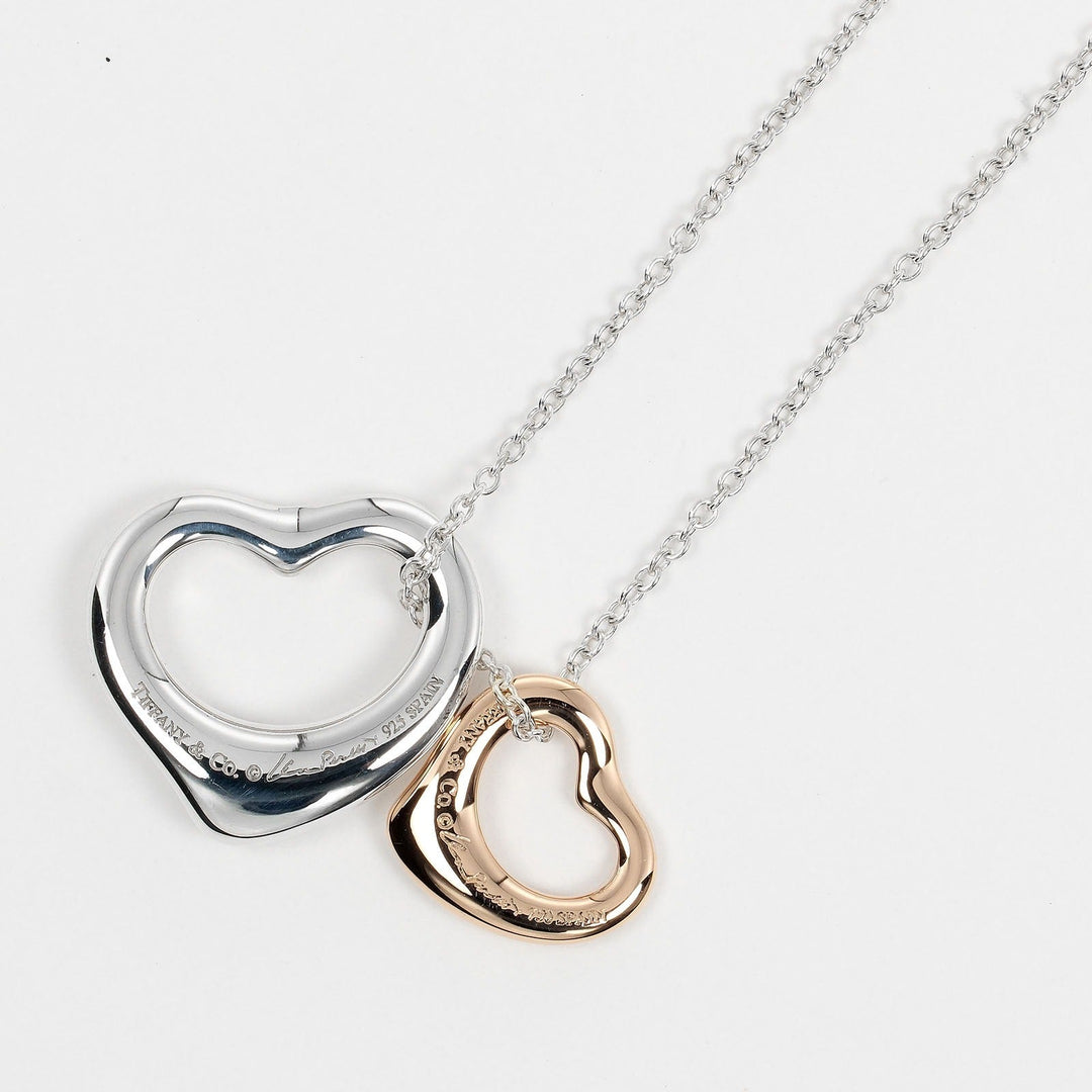 TIFFANY&Co. Necklace Silver925, K18 pink gold Silver Double open heart Women Used Authentic