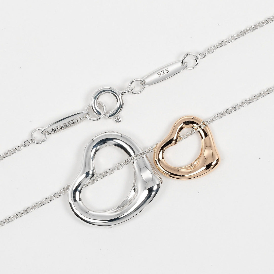 TIFFANY&Co. Necklace Silver925, K18 pink gold Silver Double open heart Women Used Authentic