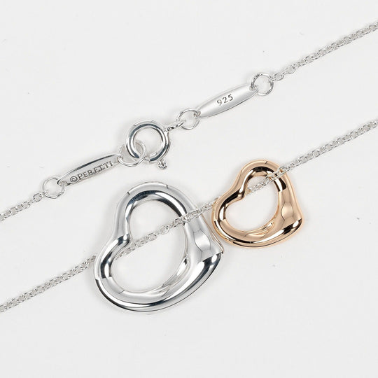 TIFFANY&Co. Necklace Silver925, K18 pink gold Silver Double open heart Women Used Authentic