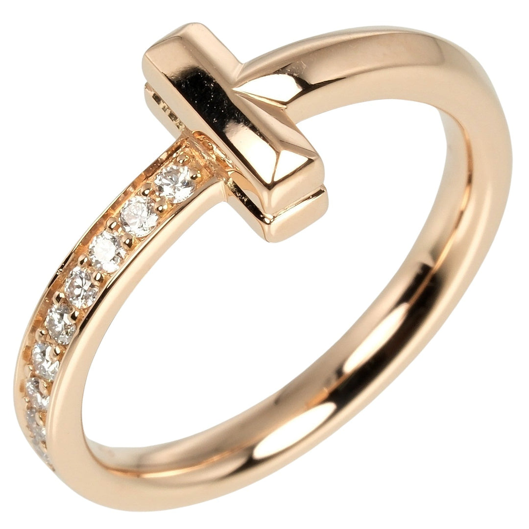 TIFFANY&Co. Ring K18 pink gold, diamond gold T One Narrow Women Used Authentic