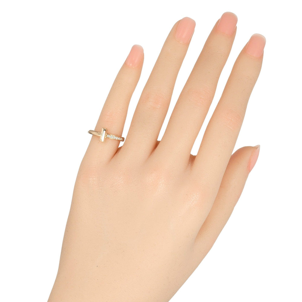 TIFFANY&Co. Ring K18 pink gold, diamond gold T One Narrow Women Used Authentic