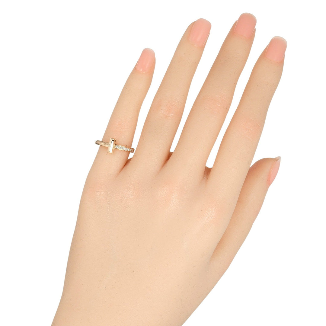 TIFFANY&Co. Ring K18 pink gold, diamond gold T One Narrow Women Used Authentic