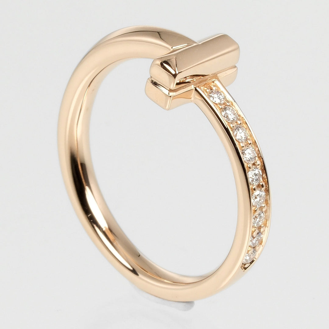 TIFFANY&Co. Ring K18 pink gold, diamond gold T One Narrow Women Used Authentic