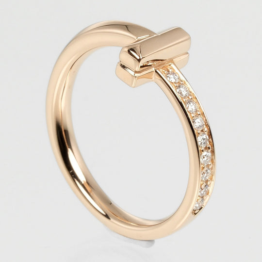 TIFFANY&Co. Ring K18 pink gold, diamond gold T One Narrow Women Used Authentic