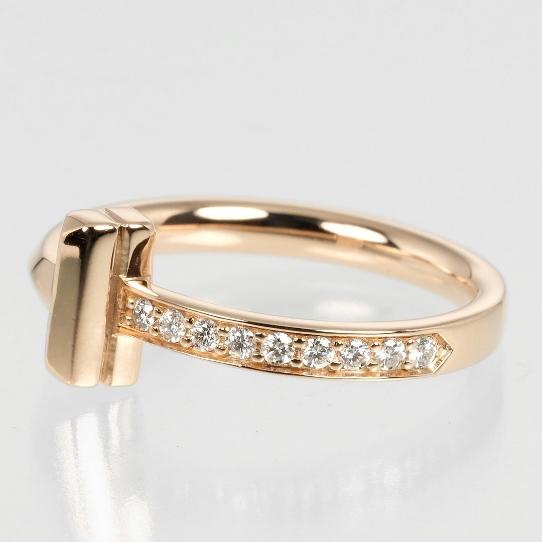 TIFFANY&Co. Ring K18 pink gold, diamond gold T One Narrow Women Used Authentic