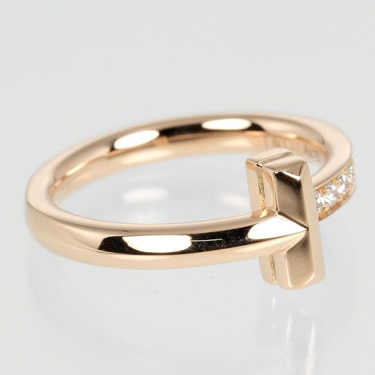 TIFFANY&Co. Ring K18 pink gold, diamond gold T One Narrow Women Used Authentic
