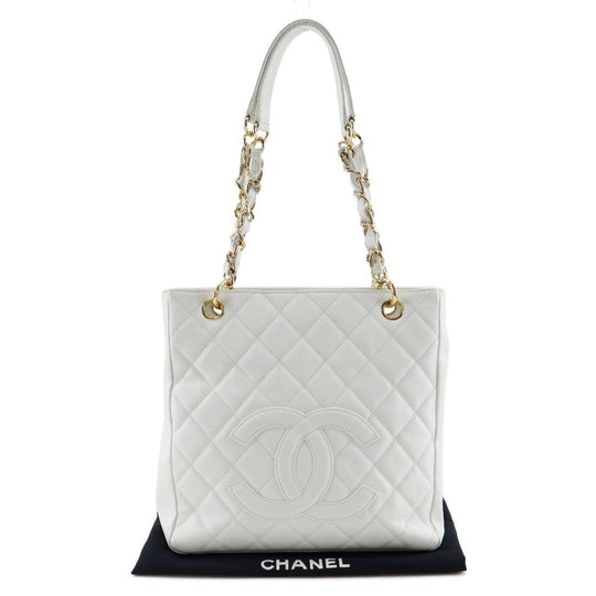 CHANEL Shoulder Bag Caviar skin White PST Chain Tote Women Used Authentic