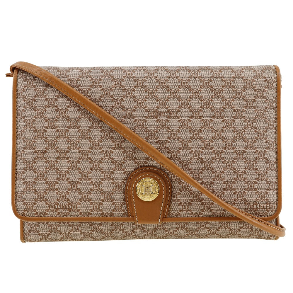 CELINE Shoulder Bag PVC, Leather beige 2-way clutch Macadam Old Celine Women Used Authentic