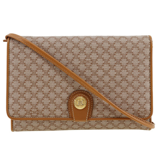CELINE Shoulder Bag PVC, Leather beige 2-way clutch Macadam Old Celine Women Used Authentic