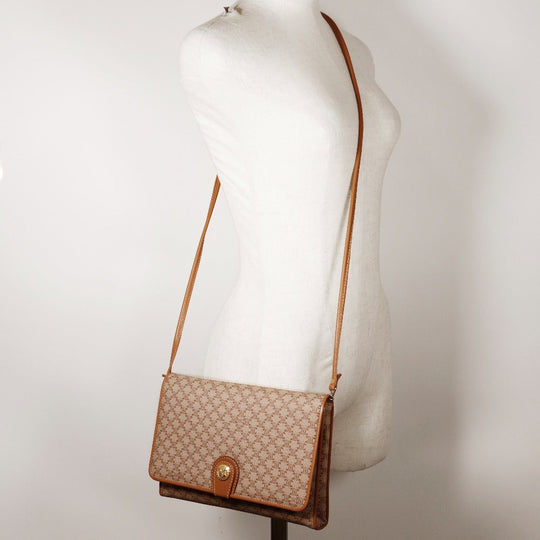 CELINE Shoulder Bag PVC, Leather beige 2-way clutch Macadam Old Celine Women Used Authentic