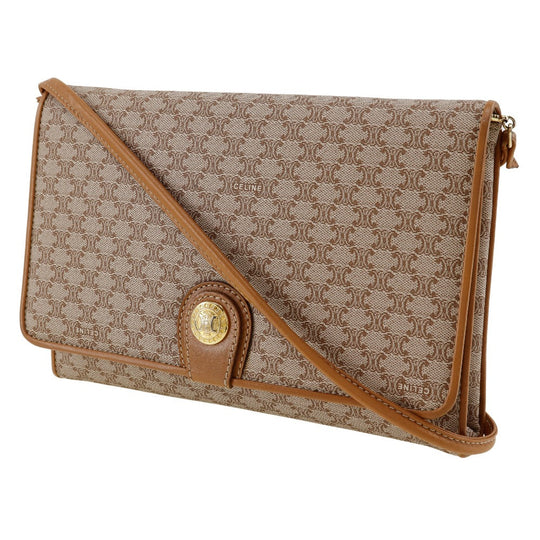 CELINE Shoulder Bag PVC, Leather beige 2-way clutch Macadam Old Celine Women Used Authentic