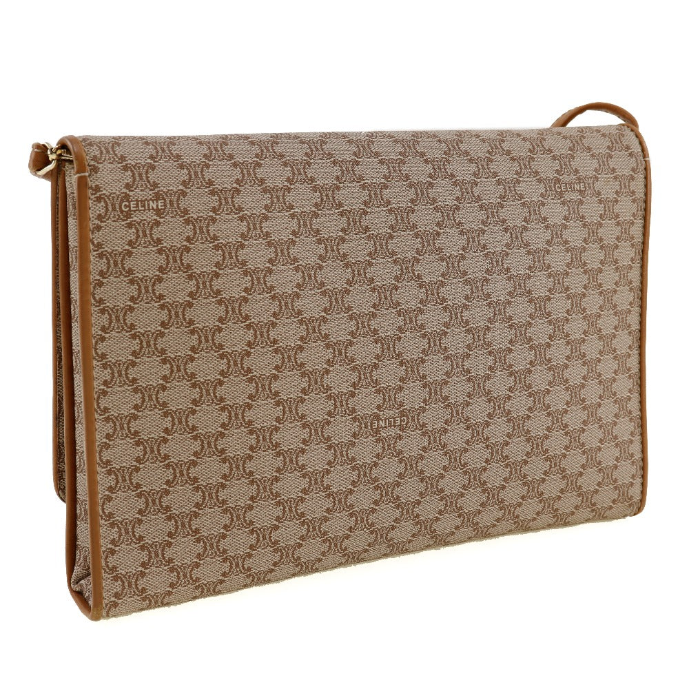 CELINE Shoulder Bag PVC, Leather beige 2-way clutch Macadam Old Celine Women Used Authentic