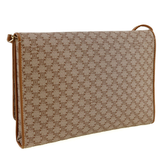 CELINE Shoulder Bag PVC, Leather beige 2-way clutch Macadam Old Celine Women Used Authentic