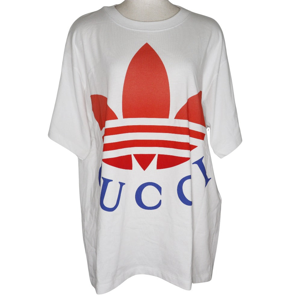 GUCCI Short sleeve T-shirt cotton White adidas collaboration unisex(Unisex) XS Used Authentic