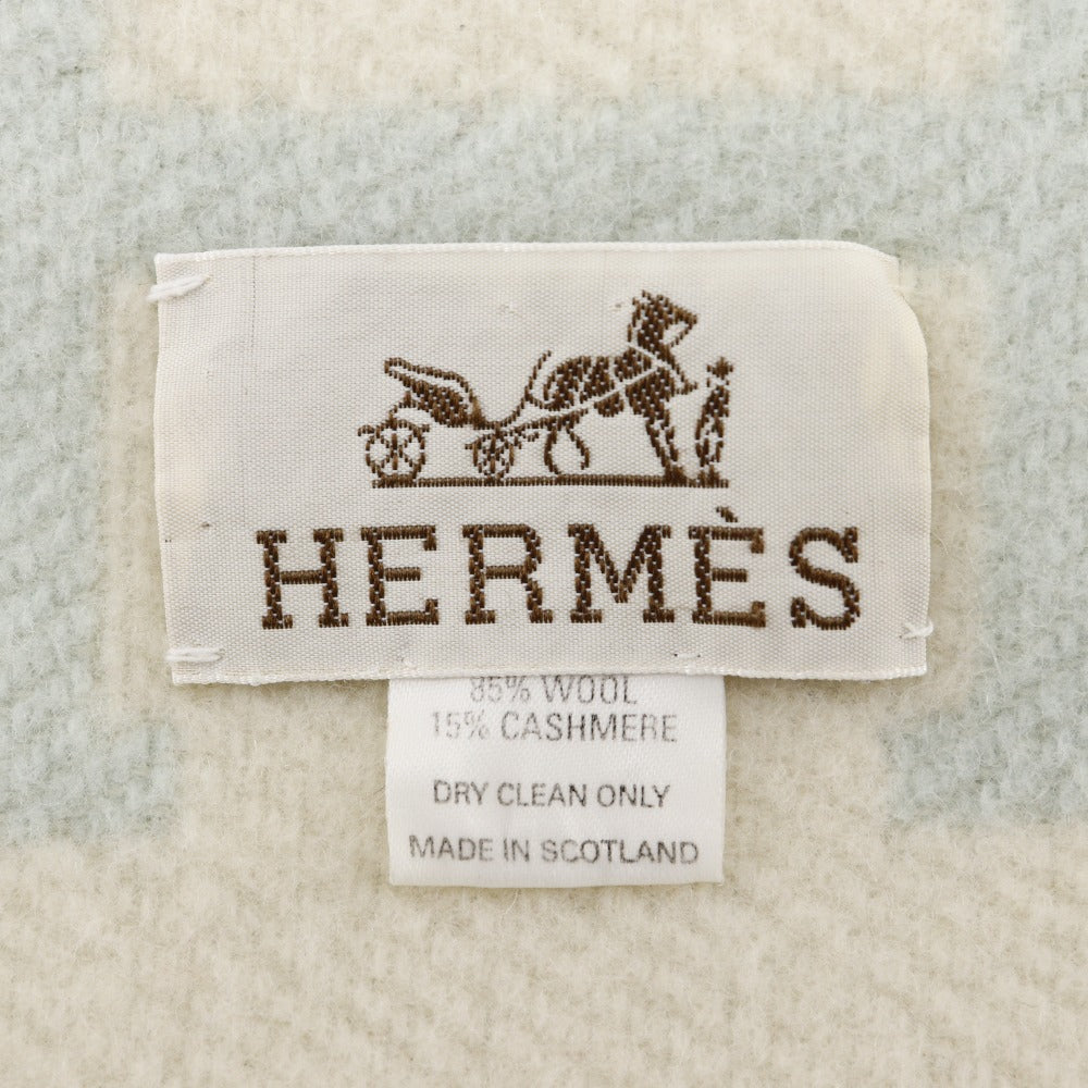 HERMES Other accessories Cashmere, Wool White / light blue Blanket Swaddling Baby Plaid Avalon Kids(Unisex) Used Authentic
