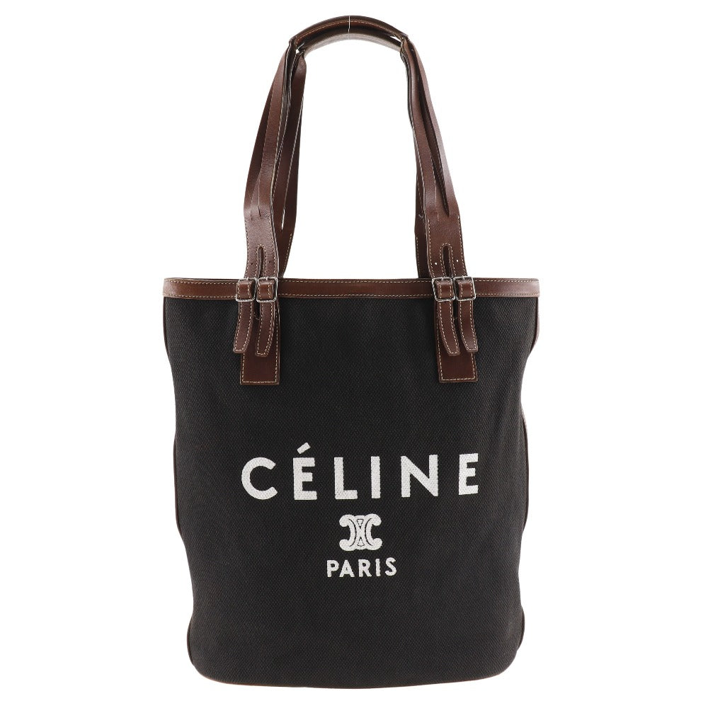 CELINE Tote Bag canvas black logo Women Used Authentic