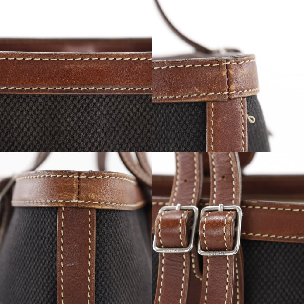 CELINE Tote Bag canvas black logo Women Used Authentic