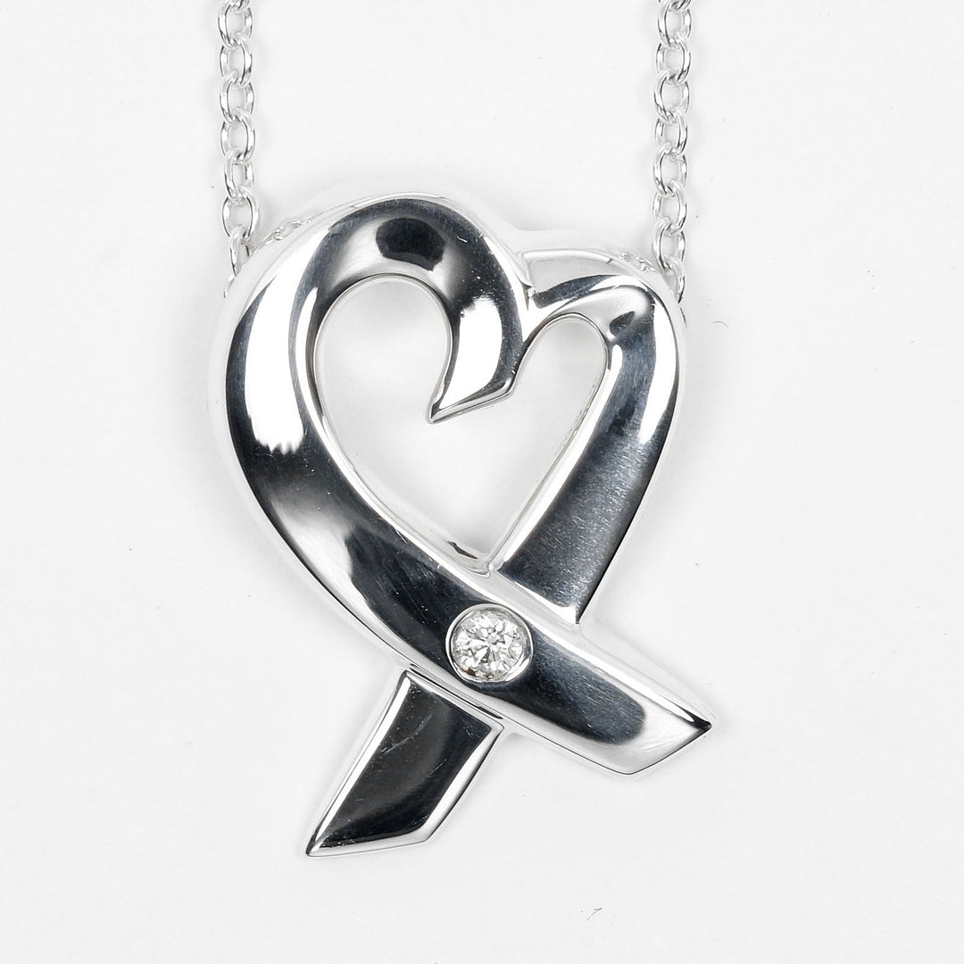 TIFFANY&Co. Necklace Silver925, 1P diamond Silver Loving heart Women Used Authentic