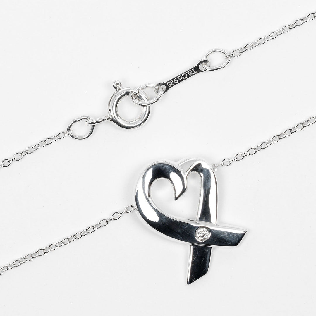 TIFFANY&Co. Necklace Silver925, 1P diamond Silver Loving heart Women Used Authentic