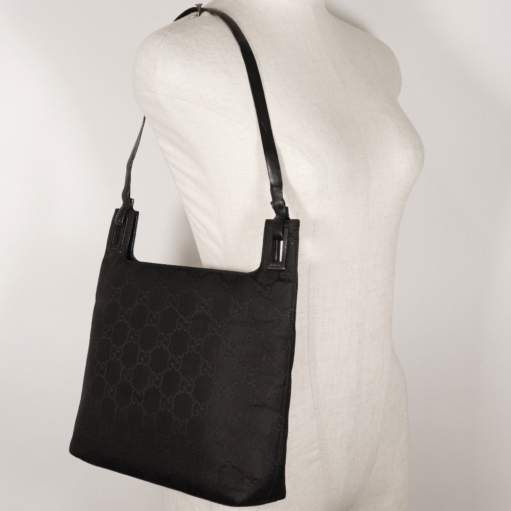 GUCCI Shoulder Bag 1998 GG nylon black one belt Women Used Authentic