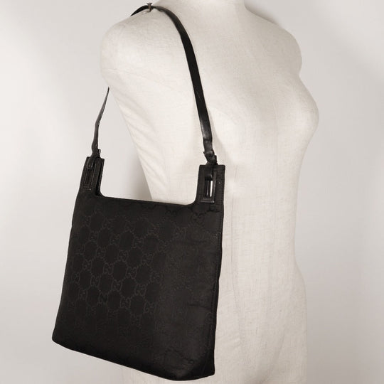 GUCCI Shoulder Bag 1998 GG nylon black one belt Women Used Authentic
