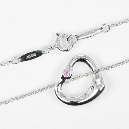 TIFFANY&Co. Necklace Silver925, pink sapphire Silver Open heart Women Used Authentic