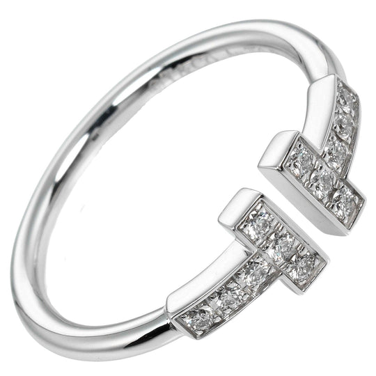 TIFFANY&Co. Ring K18 White Gold, Diamond Silver T wire Women Used Authentic