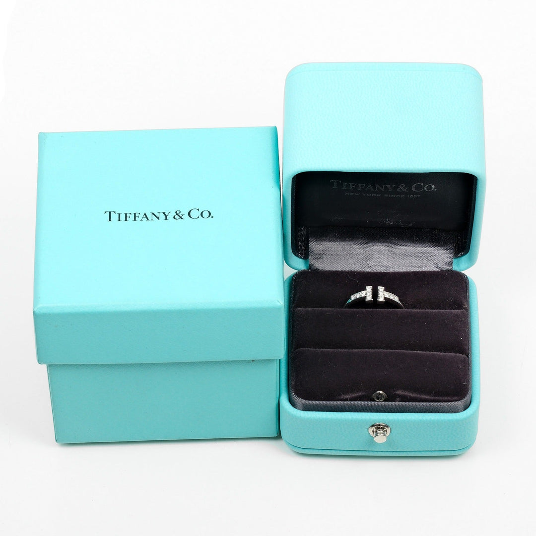 TIFFANY&Co. Ring K18 White Gold, Diamond Silver T wire Women Used Authentic