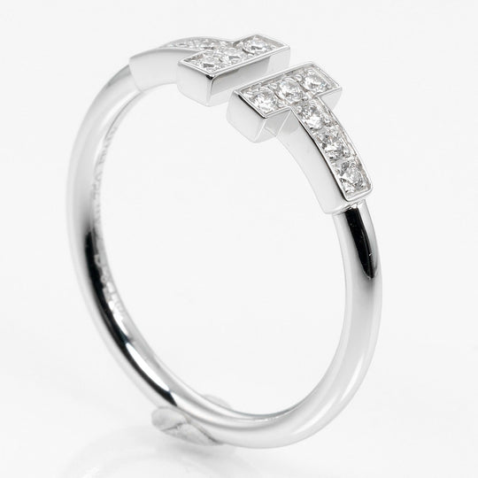 TIFFANY&Co. Ring K18 White Gold, Diamond Silver T wire Women Used Authentic