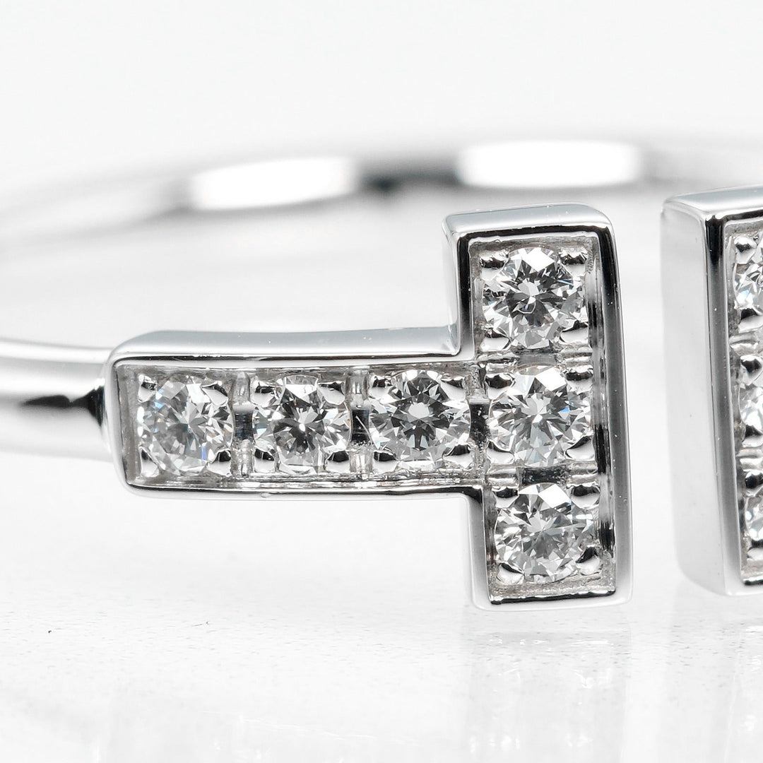TIFFANY&Co. Ring K18 White Gold, Diamond Silver T wire Women Used Authentic