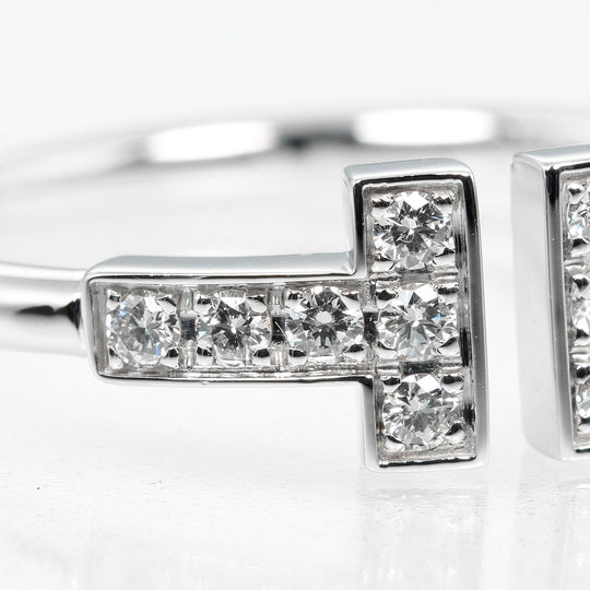 TIFFANY&Co. Ring K18 White Gold, Diamond Silver T wire Women Used Authentic