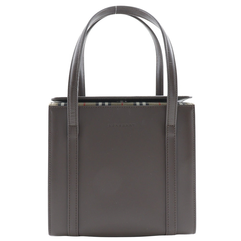 BURBERRY Handbag Calfskin Brown Nova Check box Women Used Authentic