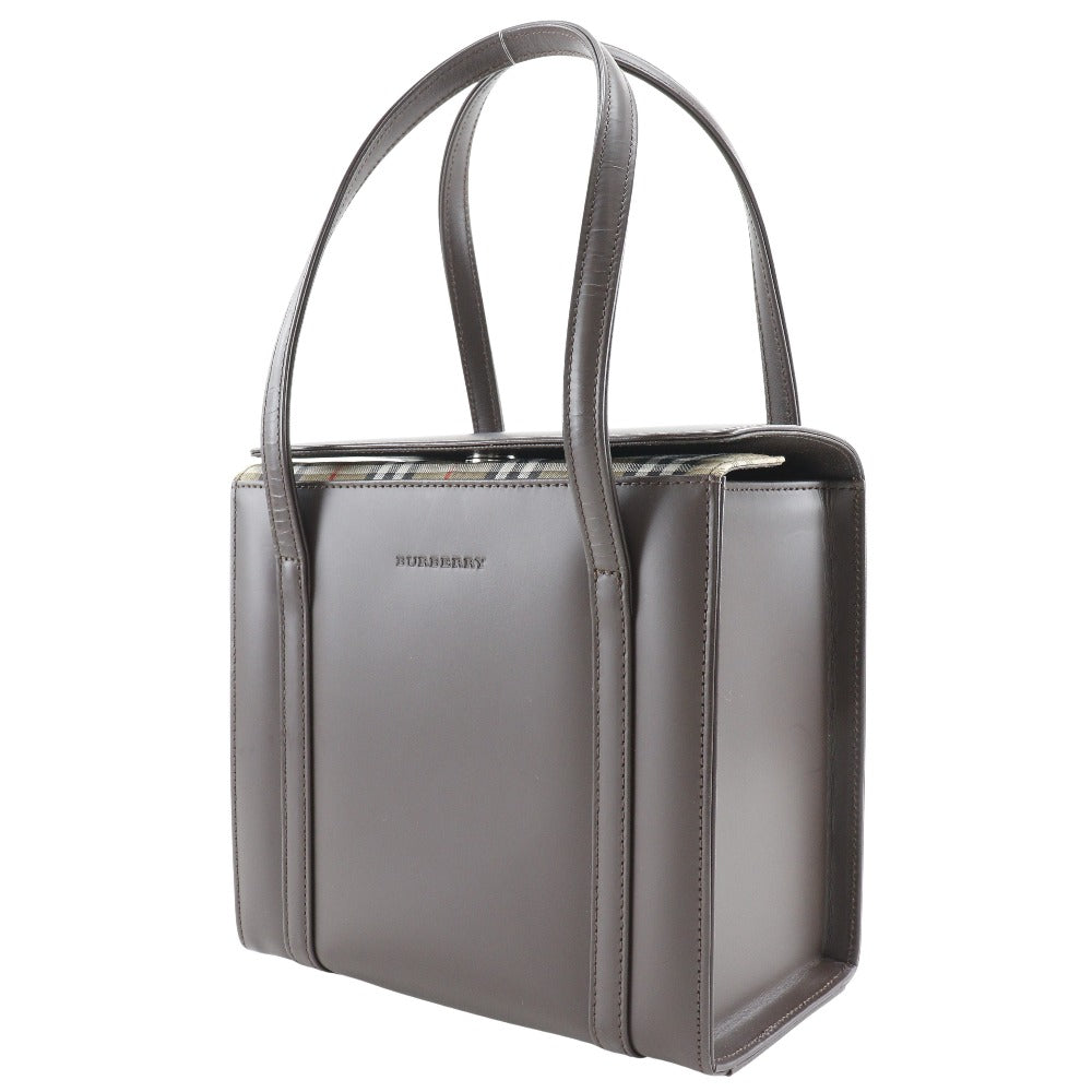 BURBERRY Handbag Calfskin Brown Nova Check box Women Used Authentic
