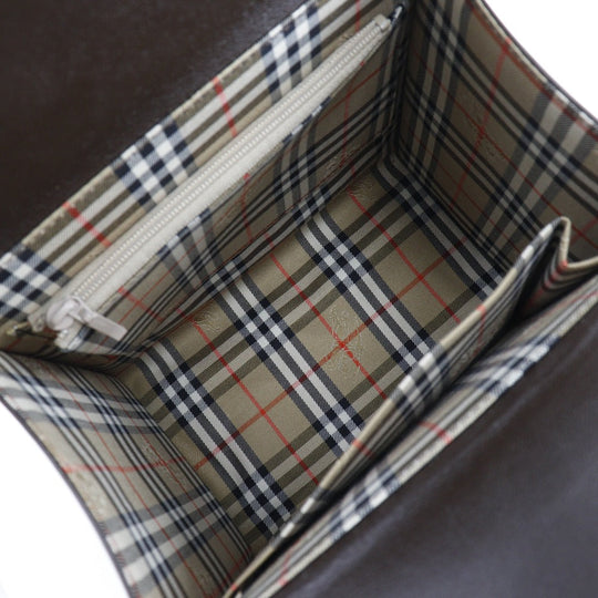 BURBERRY Handbag Calfskin Brown Nova Check box Women Used Authentic